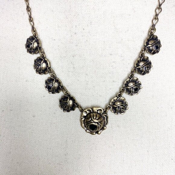 Lucky Brand Floral Chocker Necklace Gold Tone 18” - Picture 2 of 4